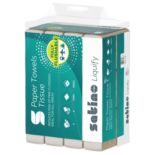 Satino Wepa Liquify V hajtogatott kéztörlő 2 rétegű, cellulóz 24x21 cm 12x336lap/zsák (4032 lap)