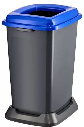 Planet Szelektív hulladékgyűjtő konténer, műanyag, nyitott fedeles, kék, 50L