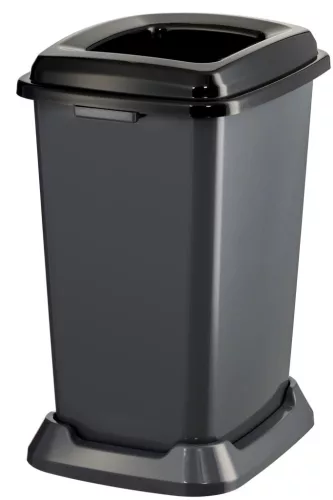 Planet Szelektív hulladékgyűjtő konténer, műanyag, nyitott fedeles, fekete, 50L