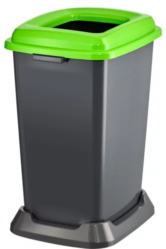 Planet Szelektív hulladékgyűjtő konténer, műanyag, nyitott fedeles, zöld, 50L