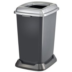   Planet Szelektív hulladékgyűjtő konténer, műanyag, nyitott fedeles, fém színű, 50L