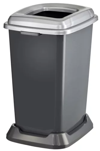 Planet Szelektív hulladékgyűjtő konténer, műanyag, nyitott fedeles, fém színű, 50L