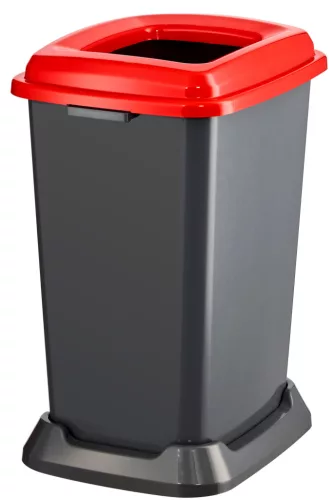 Planet Szelektív hulladékgyűjtő konténer, műanyag, nyitott fedeles, piros, 50L