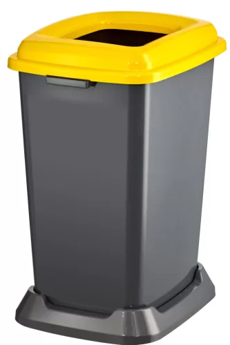 Planet Szelektív hulladékgyűjtő konténer, műanyag, nyitott fedeles, sárga, 50L