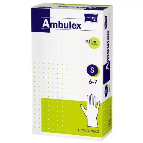 Ambulex latex fehér gumikesztyű púderes S 100db/doboz