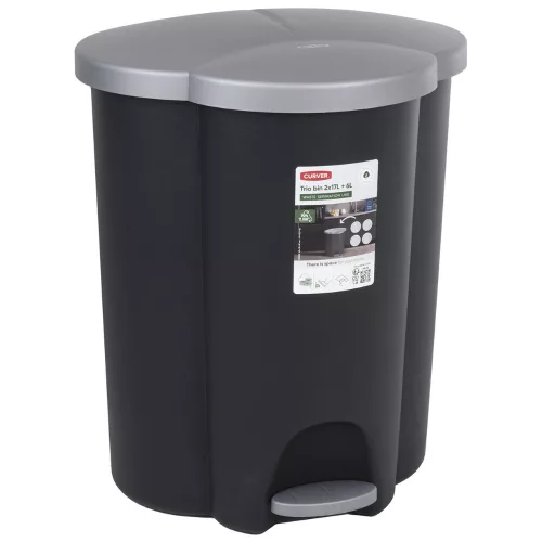 Curver Trio szelektív pedálos szemetes Antracit/Ezüst (2x17L + 6L)