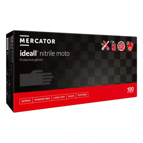 MERCATOR Moto long black,púdermentes nitril vastagabb,hosszabb (30cm),teljes felületén textúrált,polimerizált belső,fekete védőkesztyű XXL