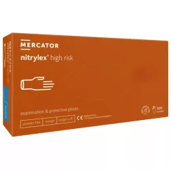   MERCATOR Nitrylex high risk,nitril púdermentes naracs színű vizsgálókesztyű,vastag,hosszú mandzsetta,polimerizált belső,magas biztonsági szintű XL