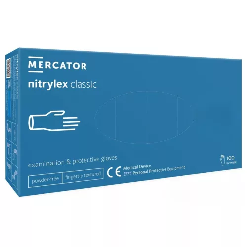 MERCATOR Nitrylex classic blue -nitril púdermentes,kék vizsgálókesztyű  S