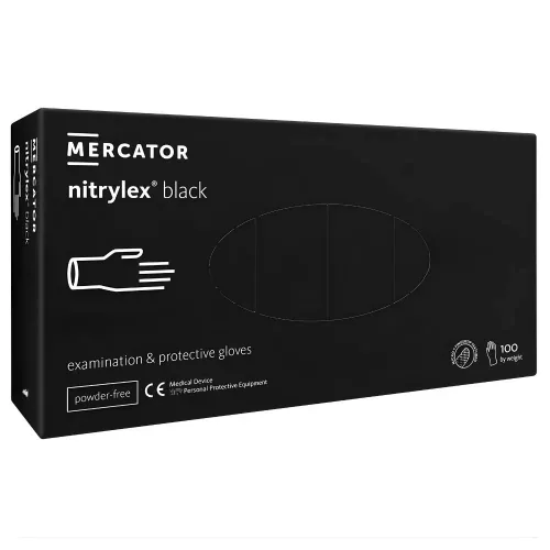 MERCATOR Nitrylex black nitril púdermentes fekete vizsgálókesztyű S
