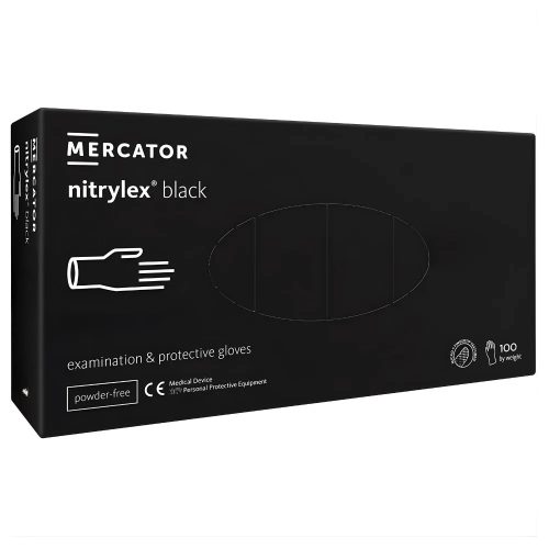MERCATOR Nitrylex black nitril púdermentes fekete vizsgálókesztyű M