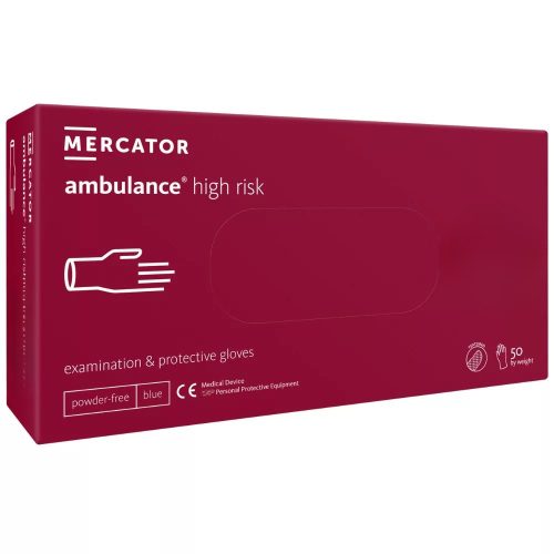 MERCATOR AMBULANCE HIGH RISK latex púdermentes kék,vastag vizsgálókesztyű S,50 db/doboz