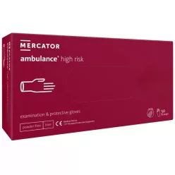   MERCATOR AMBULANCE HIGH RISK latex púdermentes kék,vastag vizsgálókesztyű L,50 db/doboz