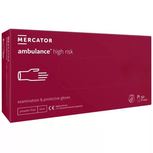 MERCATOR AMBULANCE HIGH RISK latex púdermentes kék,vastag vizsgálókesztyű XL,50 db/doboz