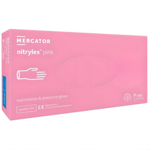 MERCATOR Nitrylex pink nitril púdermentes világos rózsaszín vizsgálókesztyű S
