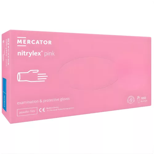 MERCATOR Nitrylex pink nitril púdermentes világos rózsaszín vizsgálókesztyű M