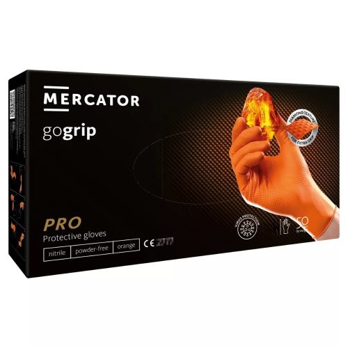 MERCATOR gogrip (orange)nitril védőkesztyű narancs púdermentes,gyémánt textúrált S,50 db/doboz