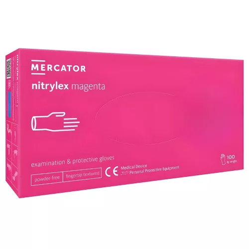 MERCATOR Nitrylex magenta,nitril púdermentes magenta(intenzív pink) színű vizsgálókesztyű M