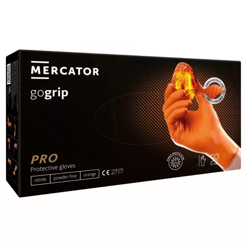 MERCATOR gogrip (orange)nitril védőkesztyű narancs púdermentes,gyémánt textúrált L,50 db/doboz 