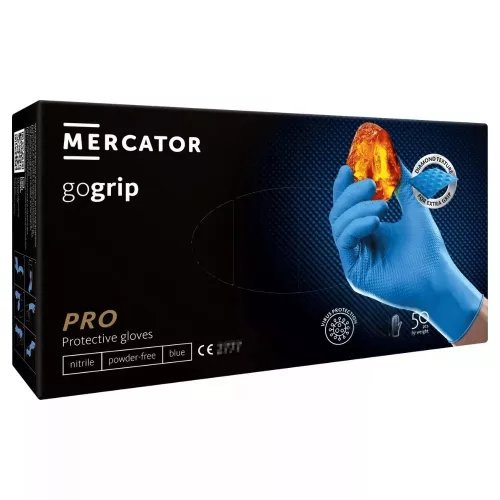 MERCATOR gogrip (blue)nitril védőkesztyű kék púdermentes,gyémánt textúrált L,50 db/doboz 