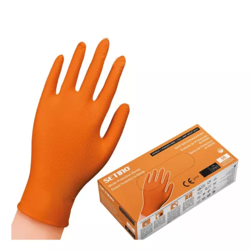 SETINO Nitril gumikesztyű - 8.5g XL 50pcs Narancssárga, ERŐSÍTETT