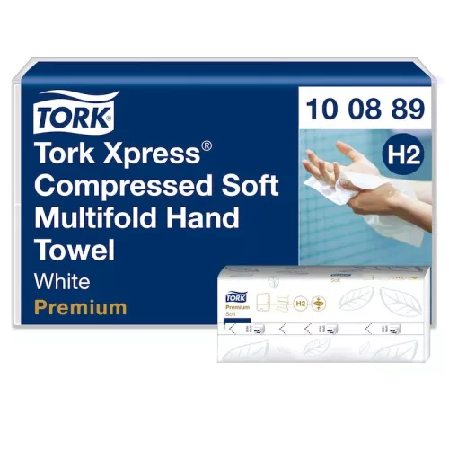 Tork kéztörlő tömörített H2 Soft Multifold Premium, 2r., 225lap/csg, 12csg/karton