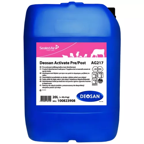 Deosan Activate Pre/Post AG217 20L - Tőgybimbó-fertőtlenítő szer, fejés előtt és/vagy után: habosítás, permetezés, bemártás - kézi és (fél) automatikus