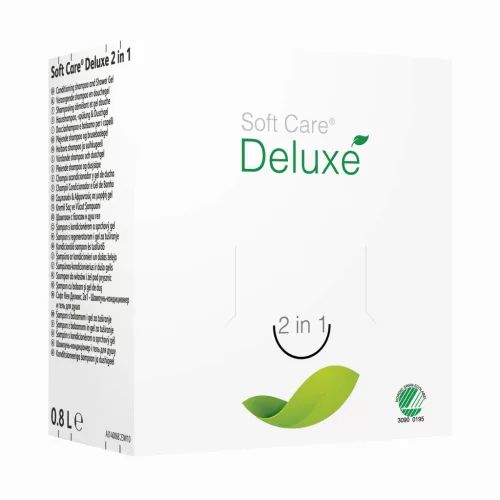 Soft Care Deluxe 2 in 1, 0.8L - Környezetbarát, kondicionáló sampon, balzsam és tusfürdő