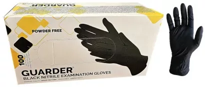 Gumikesztyű Guarder nitril PÚDER NÉLKÜLI, FEKETE ERŐSÍTETT 5,5g "M" 100db/doboz, 10doboz/karton