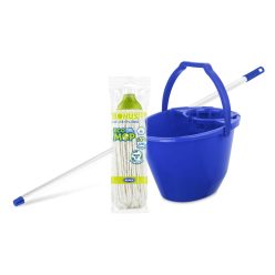   Bonus Felmosó szett-vödör KÉK 11L  csavaró kosár, felmosó nyél 120cm CottonMop 160gr