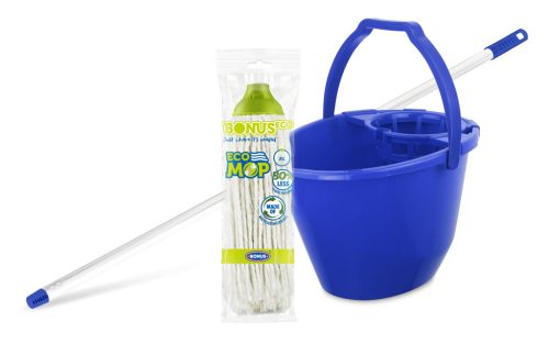 Bonus Felmosó szett-vödör KÉK 11L  csavaró kosár, felmosó nyél 120cm CottonMop 160gr