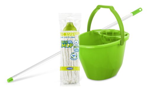 Bonus Felmosó szett-vödör ZÖLD 11L  csavaró kosár, felmosó nyél 120cm CottonMop 160gr