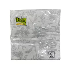   Daisy karácsonyi szalvéta 3 rétegű, 33X33cm, 1/4 hajtás, 20db/csg Fehér, ezüst mintázattal